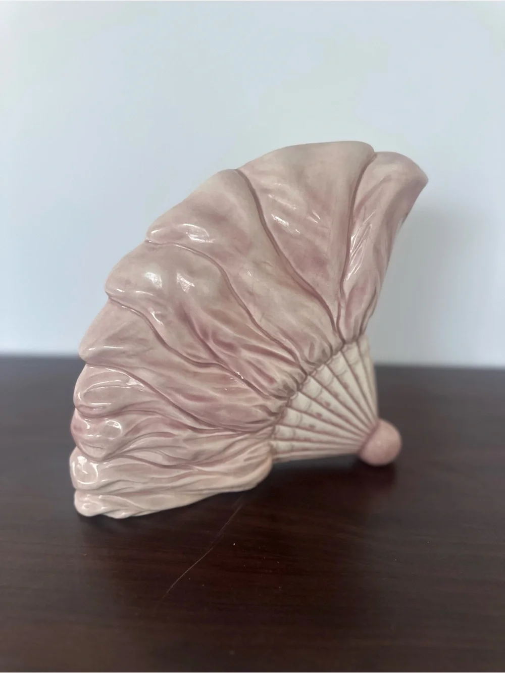 Vintage Pink Ceramic Fan-Shaped Vase